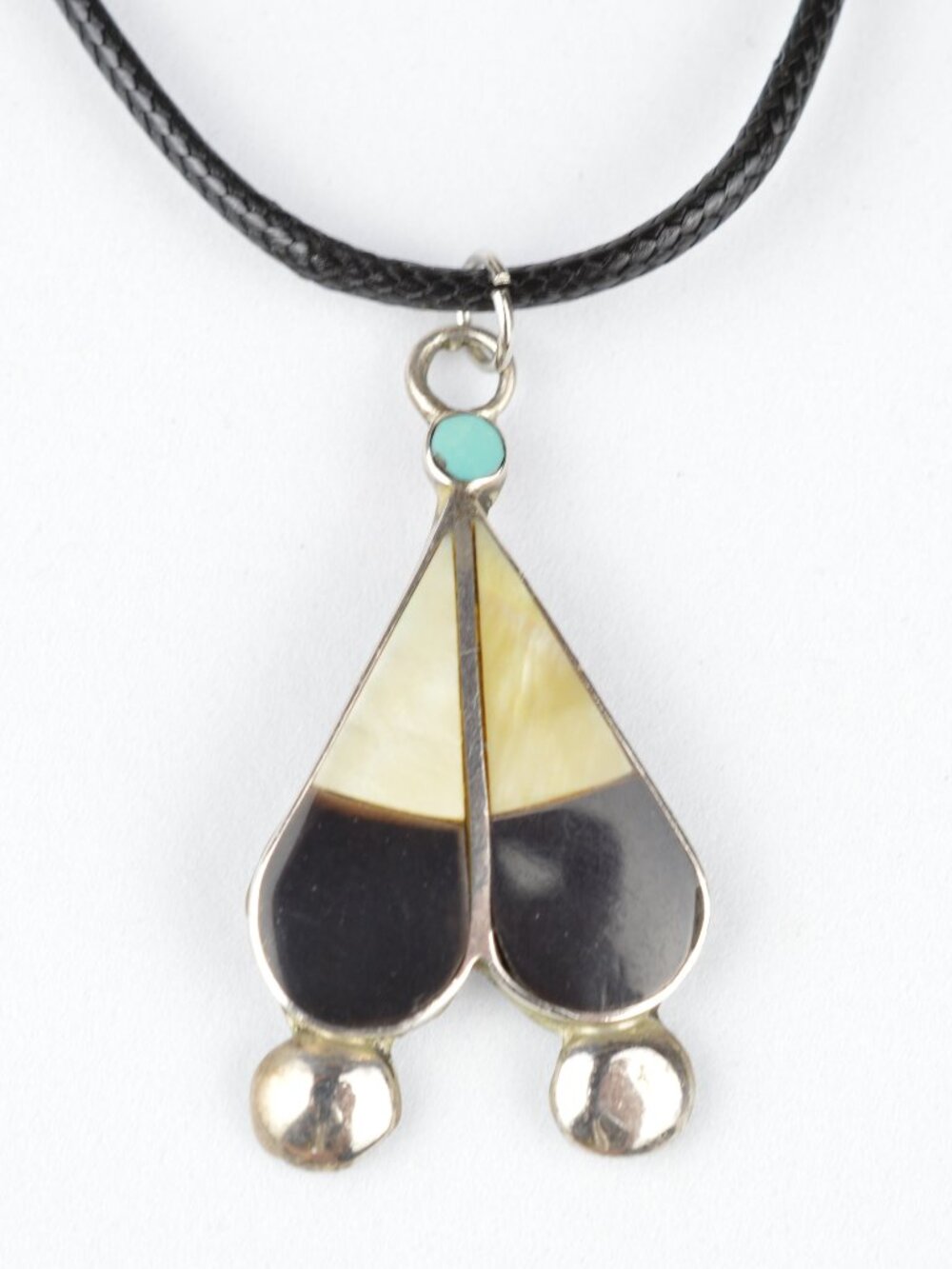 Vintage Zuni Sterling Silver Multi Stone Inlay Thunderbird Pendant 1.25" w/ cord